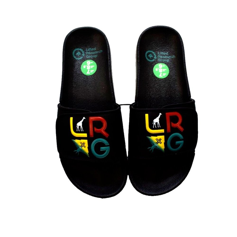 Lifted Research Group LRG Mens Stacked Rasta Logo Black Slide Sandals New 7